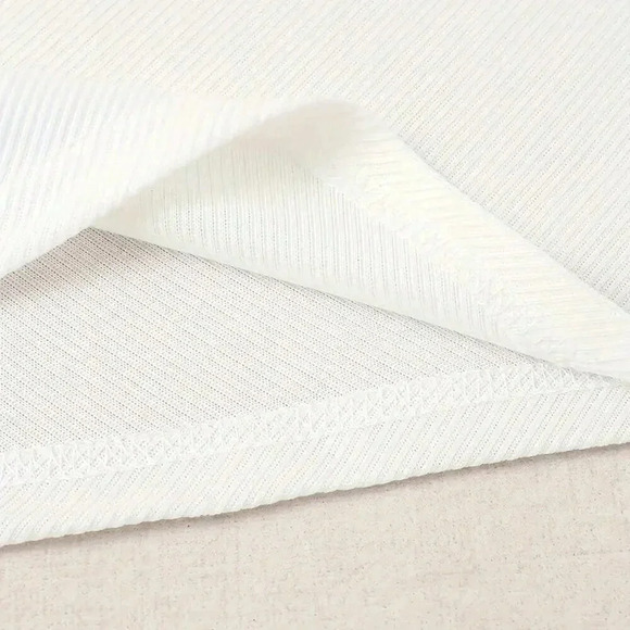 White Casual Women's Solid Color Asymmetrical Collar Batwing Long Sleeve T-Shirt - Picture 4 of 5